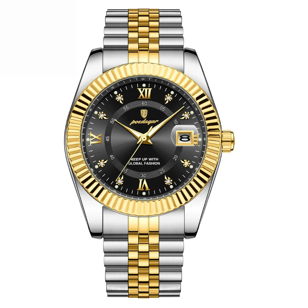 Relógio Poedagar GoldenStar® Masculino em Aço Inoxidável com Bisel Dourado